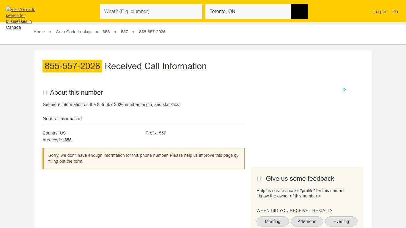 855-557-2026 18555572026 Who called YP.ca